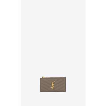 Zipped Fragments Credit Card Case - Greyish Brown