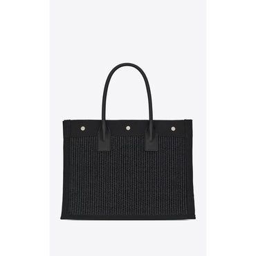 Small Rive Gauche Tote Bag - Nero/Natural Beige