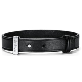 63449156 - SS Mkr Blk Lthr Bracelet