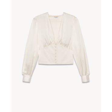 BLOUSE SATIN DE SOIE - BLANC LAIT