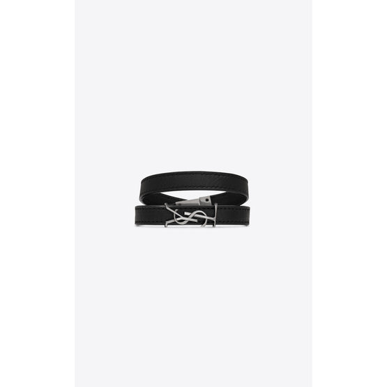 YSL Double Wrap Bracelet In Vegetal Browny - Black