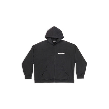 Wide Fit Zip-Up Hoodie - Washed Black/White