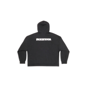 Wide Fit Zip-Up Hoodie - Washed Black/White