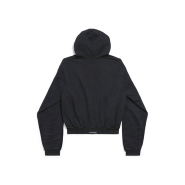 Worn-Out Zip-Up Hoodie - Overdyed Black