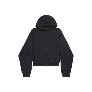 Worn-Out Zip-Up Hoodie - Overdyed Black