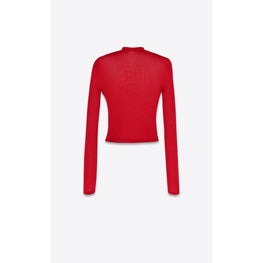 Long SLeeve Knit Top In Cote Viscose Large - Rouge