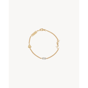 YSL Heart Rhinestone Bracelet - Or Laiton Vieilli