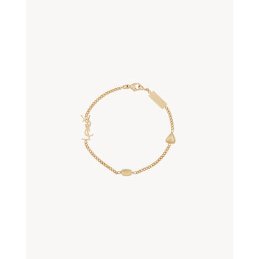 YSL Heart Rhinestone Bracelet - Or Laiton Vieilli