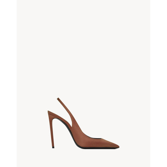 Zoe 105 SLingback Pumps In Raso Regale - Pecan Brown