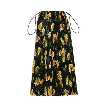 Pleated Drawstring Skirt - Black/Yellow