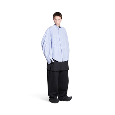 Twisted Sleeve Shirt - Light Blue/White