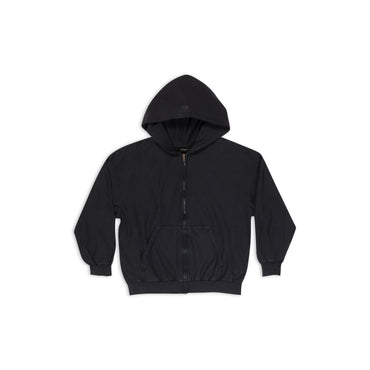 Small Fit Zip-Up Hoodie - Washed Black/Wsd Bk