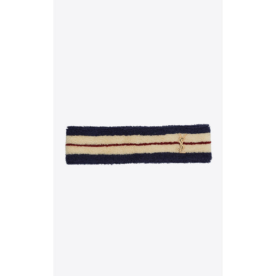 YSL Striped Sponge Headband - Off White/Blue