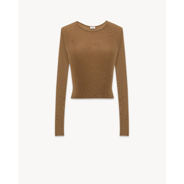 TRICOT DE CORPS CROP COL ROND - NOISETTE