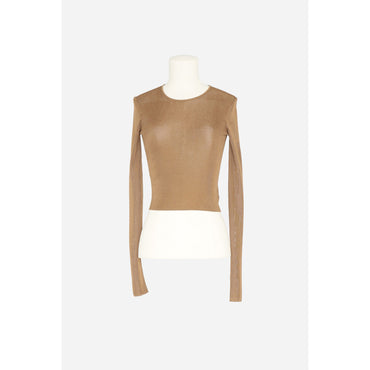 TRICOT DE CORPS CROP COL ROND - NOISETTE