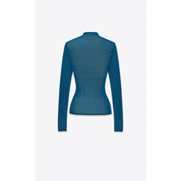 Tricot Long SLeeve Knit Top In Soie Extra Fine - Bleu Canard