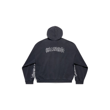 Large Fit Hoodie - Faded Black/White