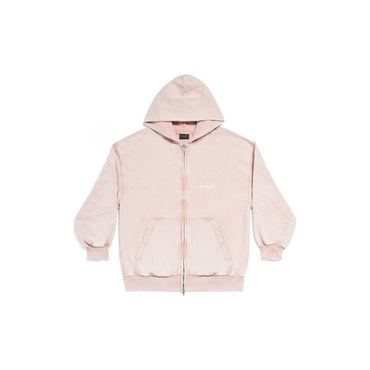 Small Fit Zip-Up Hoodie - Light Pink/White
