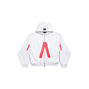 Medium Fit Zip-Up Hoodie - Light Heathr Gry/Red