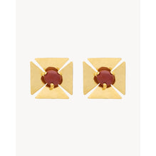 Square & Stone Earrings - Dore/Rouge