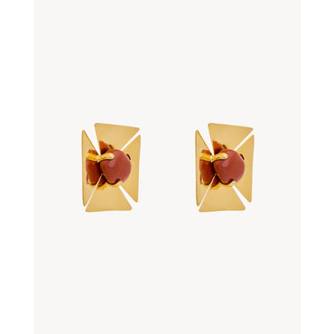 Square & Stone Earrings - Dore/Rouge