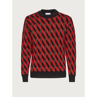 Geometric Jacquard Sweater - Spruce/Red