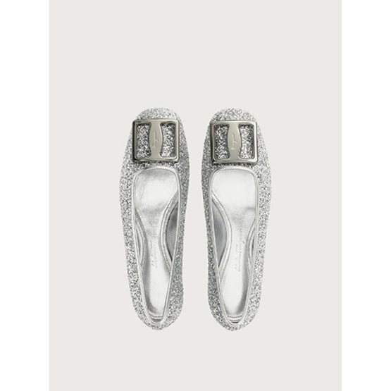 Chunky Buckle Ballet Flats - Silver