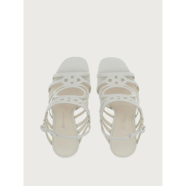 Mirrored Heel Strappy Sandals - White