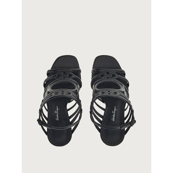 Mirrored Heel Strappy Sandals - Black