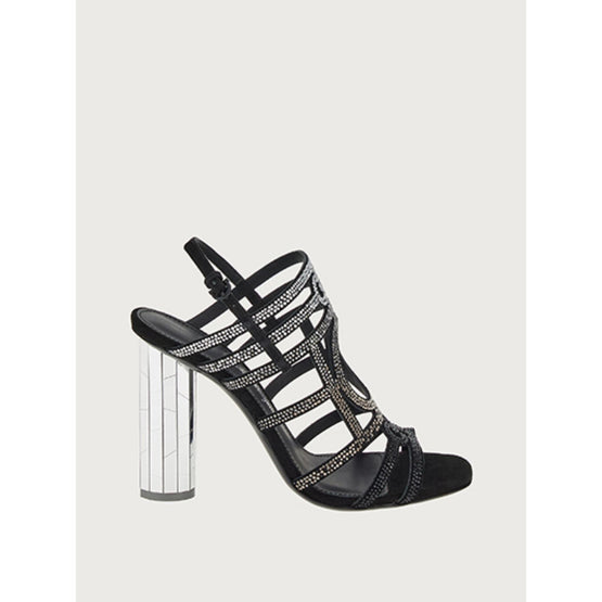 Mirrored Heel Strappy Sandals - Black