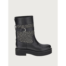 Crystal Embellished Biker Boots - Black