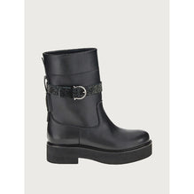 Crystal Embellished Biker Boots - Black