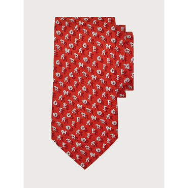 Lettering Print Silk Tie - Dark Red