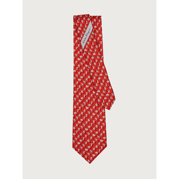Lettering Print Silk Tie - Dark Red