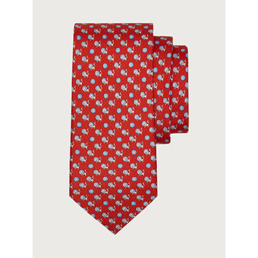 Lions And Flowers Print Silk Tie - Red