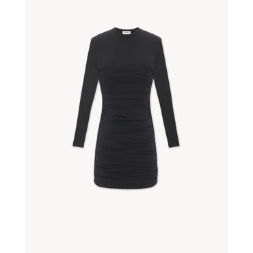 ROBE MANCHES LONGUES FRONCEE C - NERO/NERO