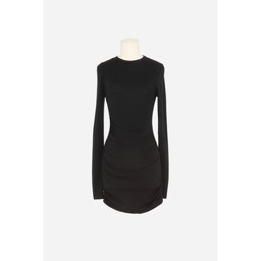 ROBE MANCHES LONGUES FRONCEE C - NERO/NERO