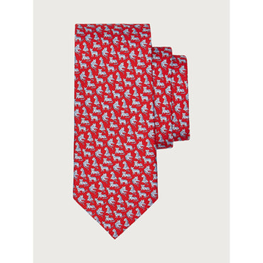 Tiger Print Silk Tie - Red/Sky Blue