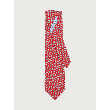 Tiger Print Silk Tie - Red/Sky Blue