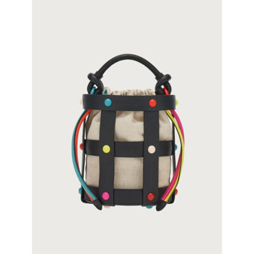 Ferragamo Medium Cage Bag - Black/Natural/Candy Apple Red/Turquoise