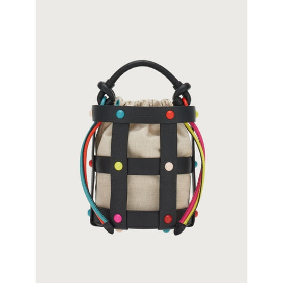 Ferragamo Medium Cage Bag - Black/Natural/Candy Apple Red/Turquoise