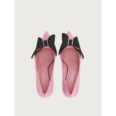 Double Bow Pump Shoe - Nappa And Fabric - Flamingo/Black