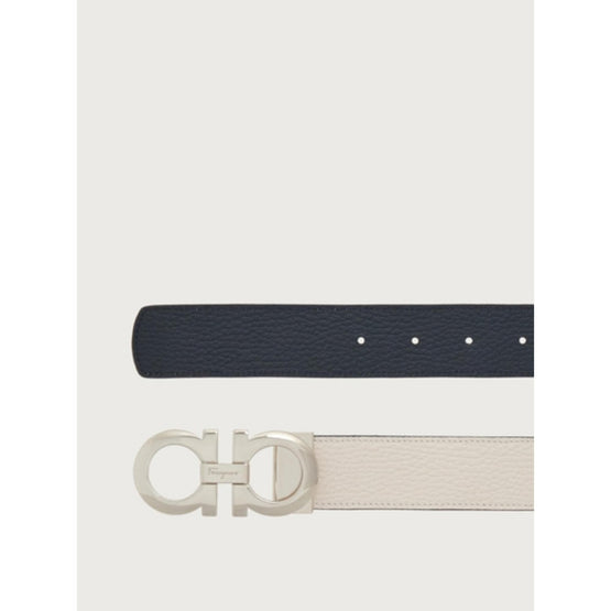 Reversible And Adjustable Gancini Belt - White/Blue Marine