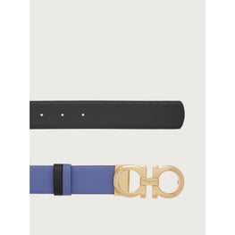 Reversible And Adjustable Gancini Belt - Bleached Denim/Black