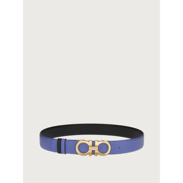 Reversible And Adjustable Gancini Belt - Bleached Denim/Black