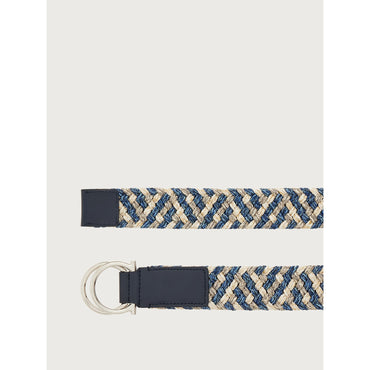 Gancini Fixed Belt - Fabric - White/Denim/Blu Marine