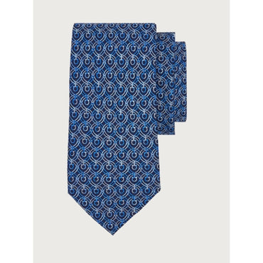 Gancini Print Silk Tie - Navy Blue