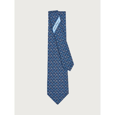 Gancini Print Silk Tie - Navy Blue