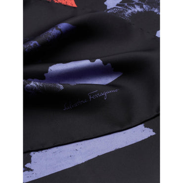 Poppies Print Silk Foulard (90x90cm) - Black/Blue Marine