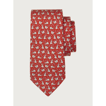 Elephant Print Silk Tie - Red